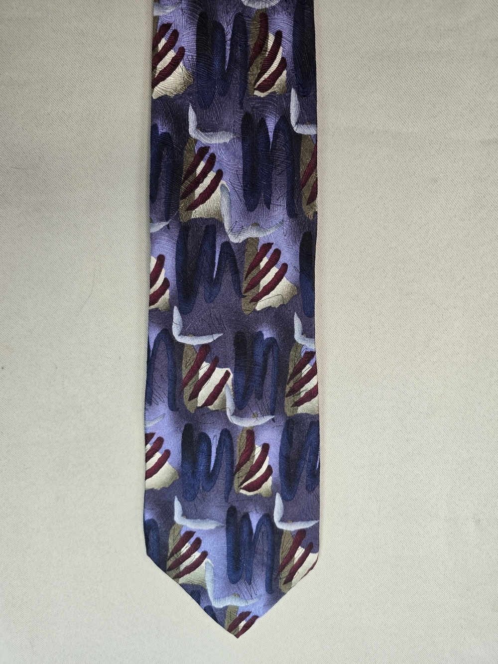 J. Garcia Chicken & Cat 1996 Purple Abstract Pattern Silk Tie